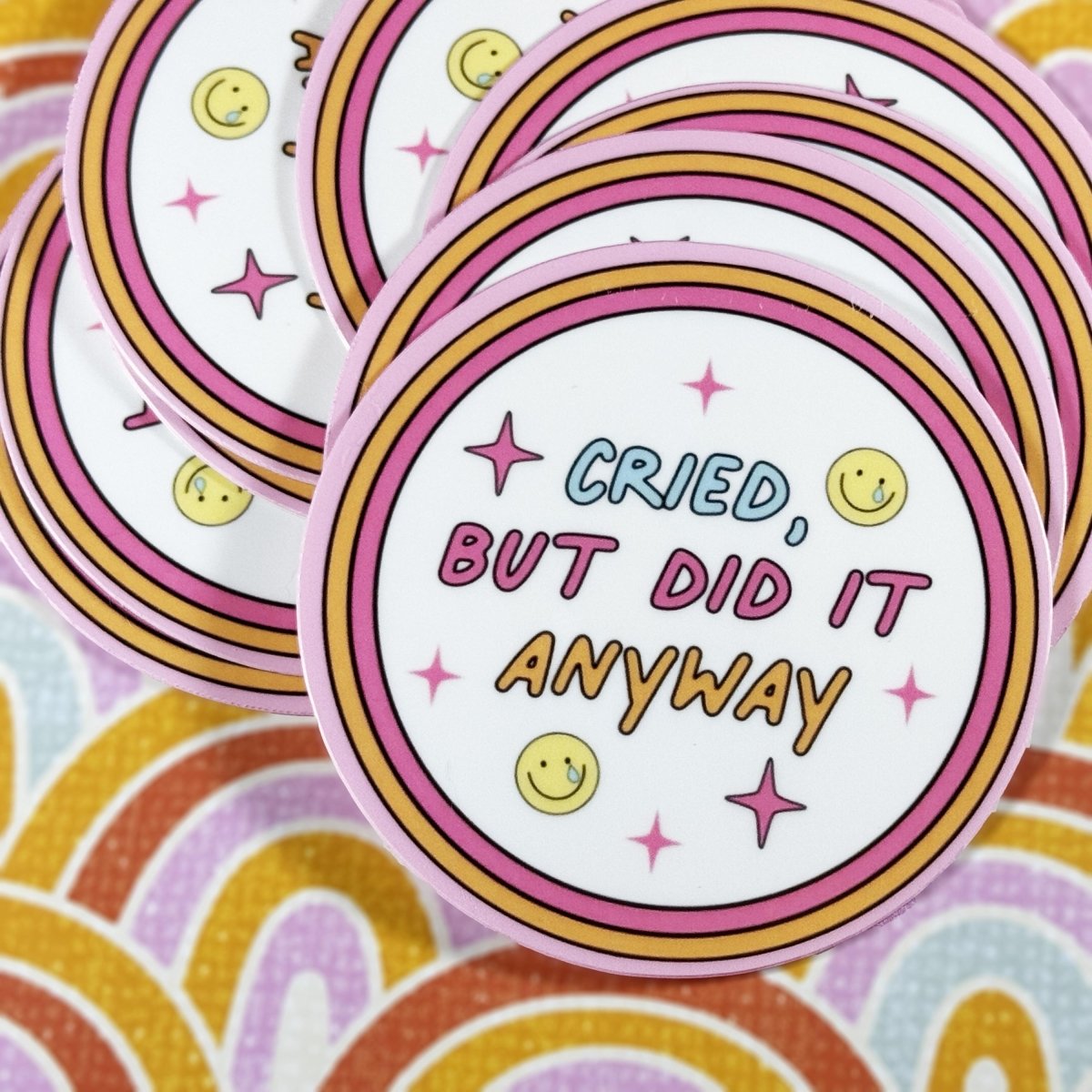 Cried But Did It Anyway Sticker | Cute Positivity Decal | Inspirational Motivation for Self - Love & Growth brat slaps