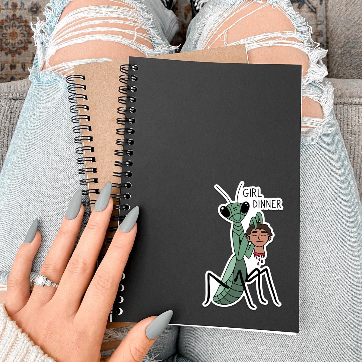 Girl Dinner Praying Mantis Vinyl Sticker | Feminist Art | Premium Laminated Feminism Decor for Empowering Spaces brat slaps