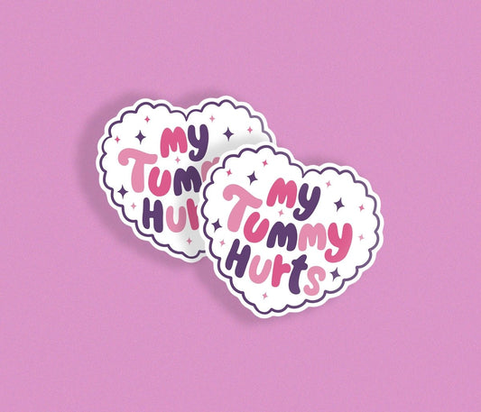 My Tummy Hurts Heart Shaped Premium Vinyl Sticker, Cute Girly Laptop or Water Bottle Decal, Fun & Trendy Design brat slaps